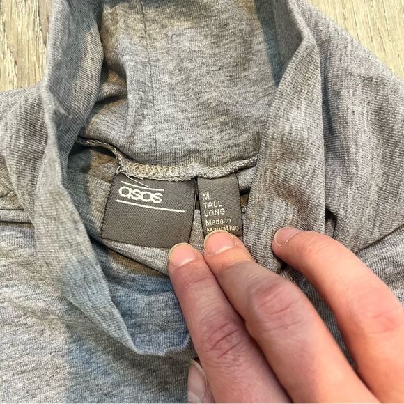 ASOS Light Heather Grey Cotton Blend Long Sleeve Knit Turtleneck Size Med Long - Picture 3 of 5